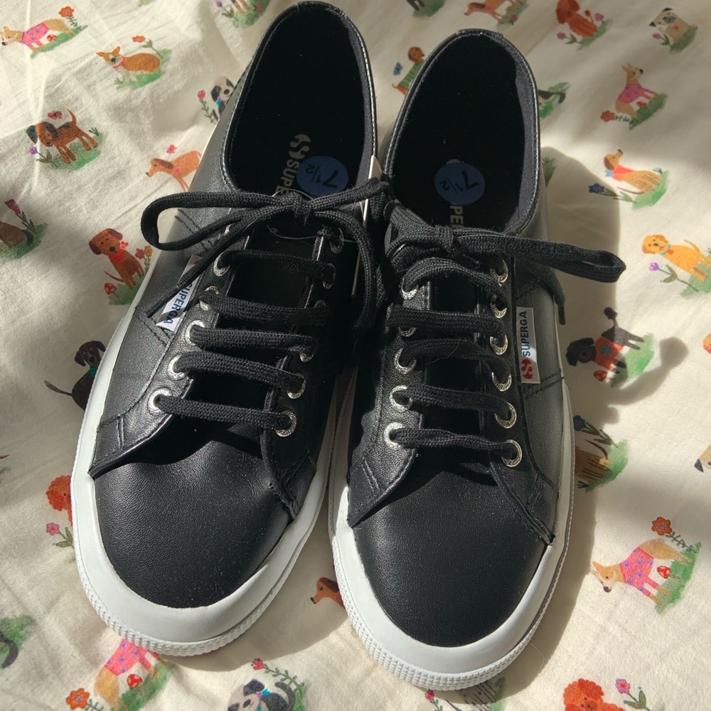 Superga Classic Black Lace-Up Shoes